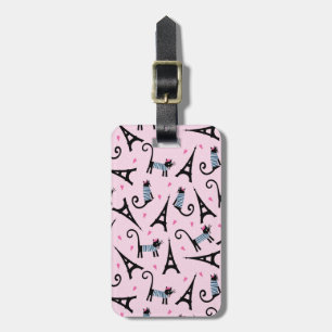 French Style Dressed Cat With Eiffel Tower Pattern Luggage Tag