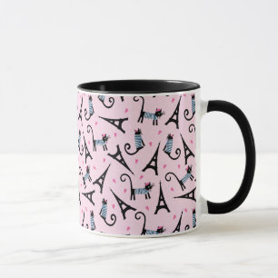 French Style Dressed Cat With Eiffel Tower Pattern Mug