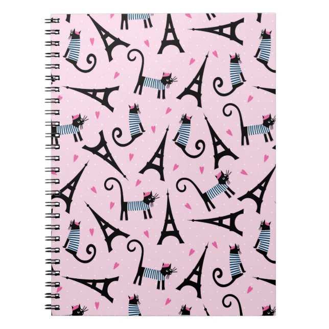 French Style Dressed Cat With Eiffel Tower Pattern Notebook (Front)
