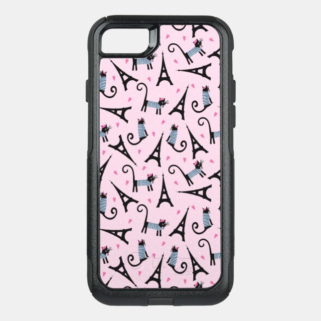 French Style Dressed Cat With Eiffel Tower Pattern Otterbox iPhone Case (Back)