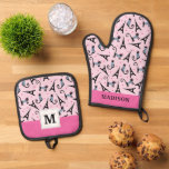 French Style Dressed Cat With Eiffel Tower Pattern Oven Mitt &amp; Pot Holder Set