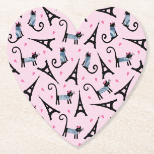 French Style Dressed Cat With Eiffel Tower Pattern Paper Coaster