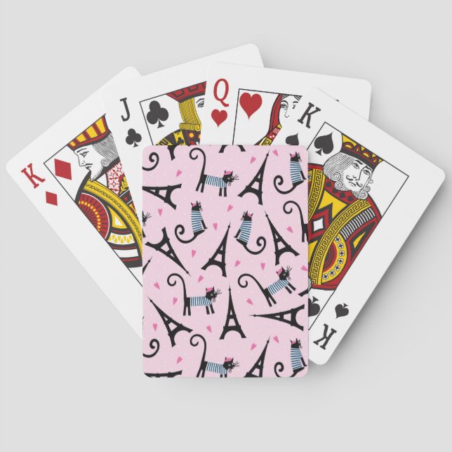 French Style Dressed Cat With Eiffel Tower Pattern Poker Cards (Back)