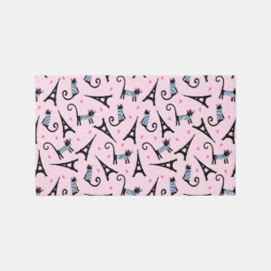 French Style Dressed Cat With Eiffel Tower Pattern Rug