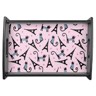 French Style Dressed Cat With Eiffel Tower Pattern Serving Tray