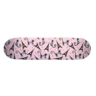 French Style Dressed Cat With Eiffel Tower Pattern Skateboard Deck