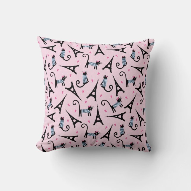 French Style Dressed Cat With Eiffel Tower Pattern Throw Pillow (Front)