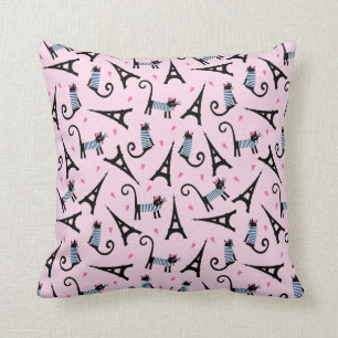 French Style Dressed Cat With Eiffel Tower Pattern Throw Pillow