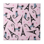 French Style Dressed Cat With Eiffel Tower Pattern Tile