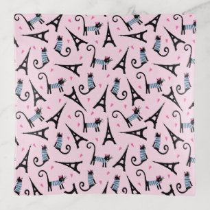 French Style Dressed Cat With Eiffel Tower Pattern Trinket Tray