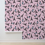French Style Dressed Cat With Eiffel Tower Pattern Wallpaper