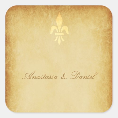 French style fleur de lis gold beige vintage square sticker