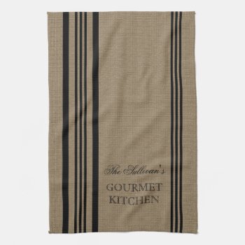 French Style Stripe Burap Personalized Kitchen Towel by TrendyKitchens at Zazzle