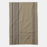 French Style Stripe Burlap Personalized Kitchen Towel at Zazzle