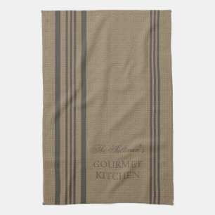French Style Stripe Burlap Personalized Kitchen Towel