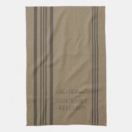 French Style Stripe Burlap Personalized Kitchen Towel