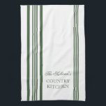 French Style Stripe Personalized Kitchen Towels<br><div class="desc">Green and White French Style Stripe Personalized Kitchen Towels. Personalize all text as you desire.  Click "customize" to resize text or change font styles.</div>