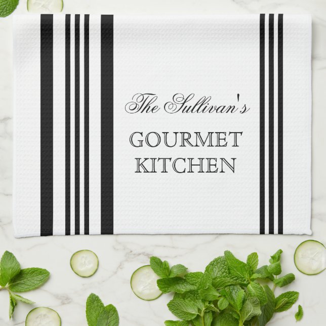 French Style Stripe Personalized Kitchen Towels (Folded)