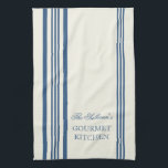 French Style Stripe Personalized Kitchen Towels<br><div class="desc">Blue and Cream White French Style Stripe Personalized Kitchen Towels. Personalize all text as you desire.  Click "customize" to resize text or change font styles.</div>