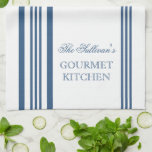 French Style Stripe Personalized Kitchen Towels<br><div class="desc">Blue and White French Style Stripe Personalized Kitchen Towels. Personalize all text as you desire.  Click "customize" to resize text or change font styles.</div>