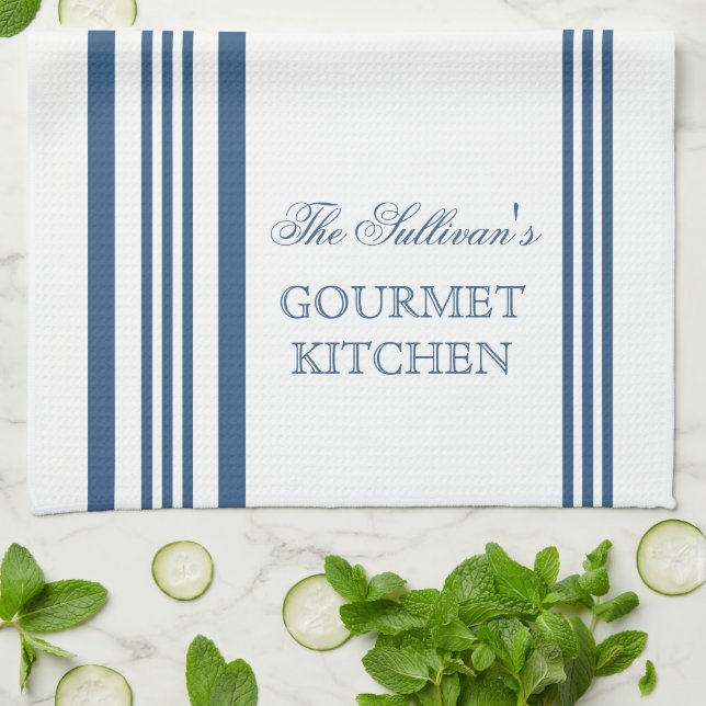 French Style Stripe Personalized Kitchen Towels (Folded)