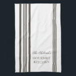 French Style Stripe Personalized Kitchen Towels<br><div class="desc">Mocha and White French Style Stripe Personalized Kitchen Towels. Personalize all text as you desire.  Click "customize" to resize text or change font styles.</div>