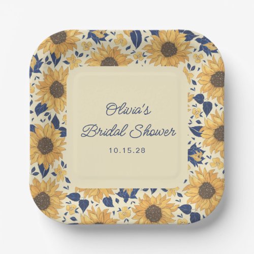 French Sunflower Yellow Bridal Shower Custom Paper Plates