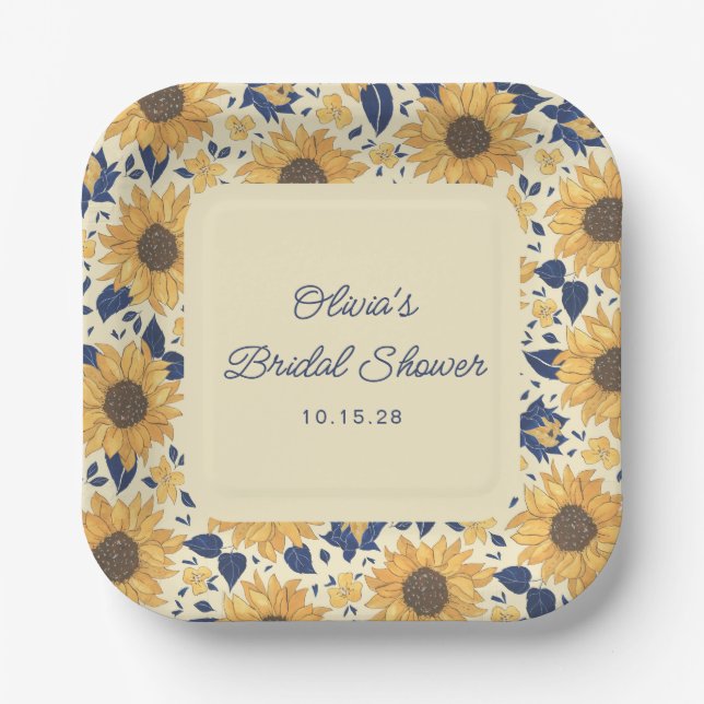 French Sunflower Yellow Bridal Shower Custom Paper Plates (Front)