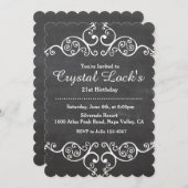 French Swirl Chalkboard Girl's Birthday Party Invitation (Front/Back)