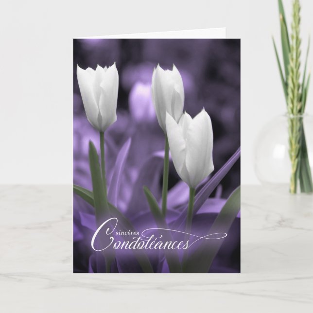 French Sympathy Condoléances Purple White Tulips Card (Front)