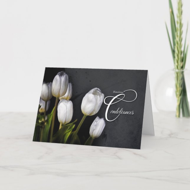 French Sympathy White Tulip Bouquet with Charcoal Card (Front)