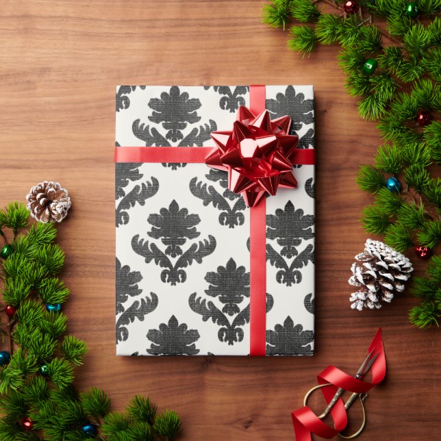 French Tapestry Black and White Wrapping Paper (Holiday Gift)