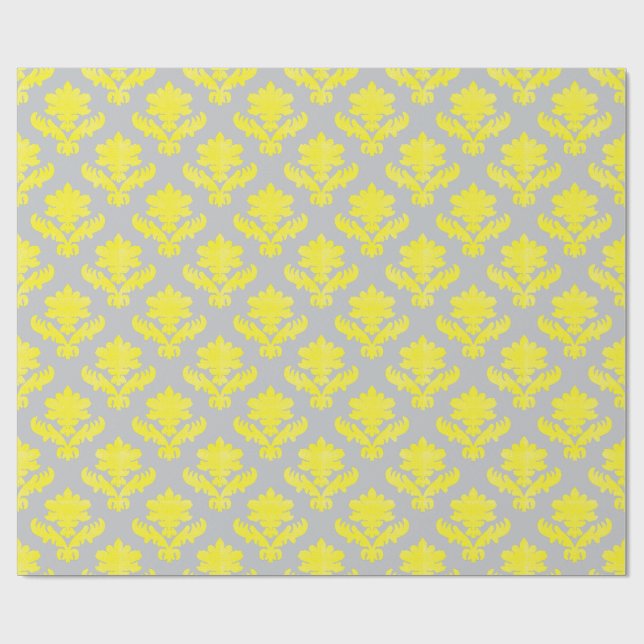 French Tapestry Bright Yellow and Gray Wrapping Paper (Flat)