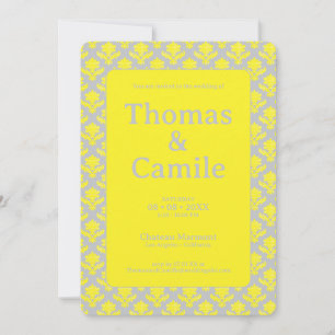French Tapestry Bright Yellow Light Gray Wedding Invitation