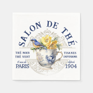 French Tea Party Teacup Bird Floral Vintage Blue Napkins