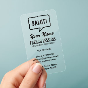 French teacher language school lessons template clear business cards