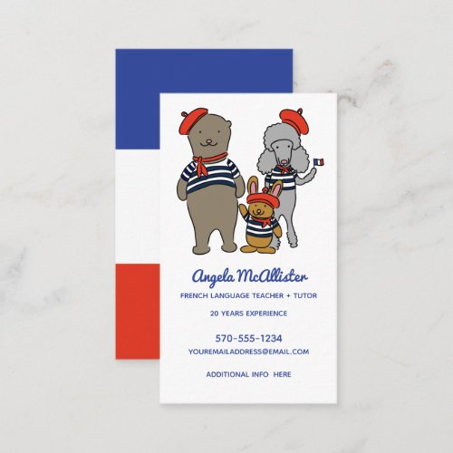 French Teacher Tutor Translator Cute Animals Business Card