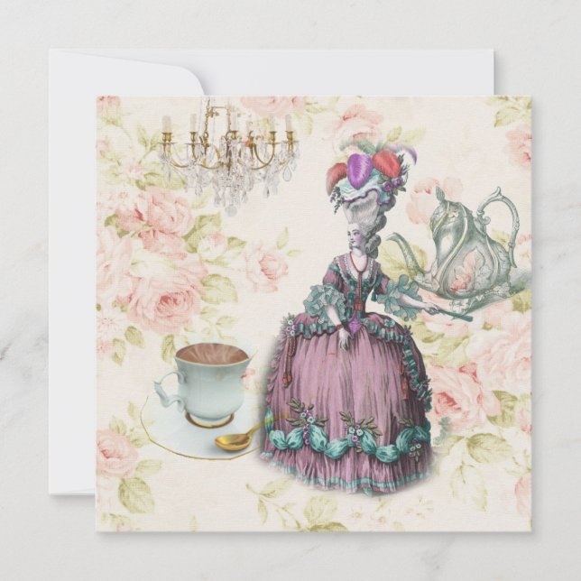 french teapot marie antoinette birthday party invitation (Front)