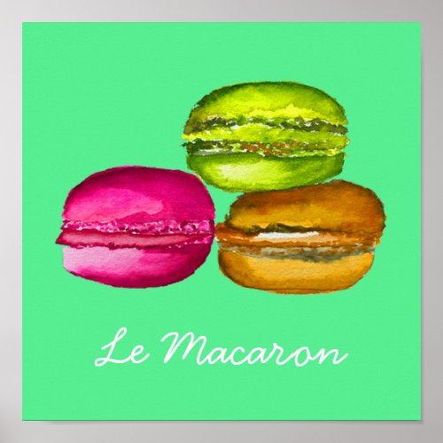 French theme Le Macaron cute watercolor art Poster