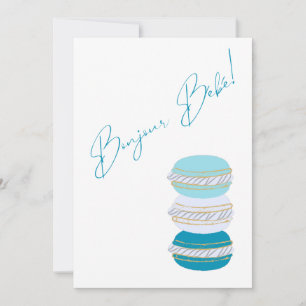 French Theme Macarons Blue Boy Baby Shower Invitation