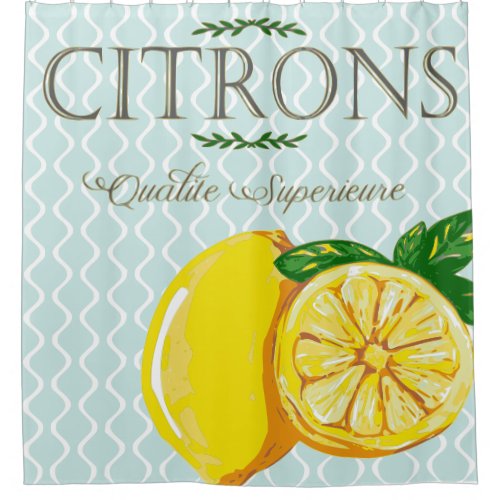 French Theme Shower Curtain with Lemons  Citrons 