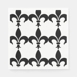 French Themed Party Fleur de Lis Black & White Paper Napkins