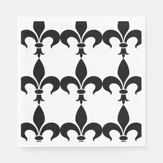 French Themed Party Fleur de Lis Black & White Paper Napkins (Front)