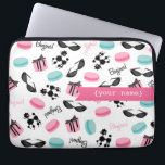 French Themed Personalized Electronics Bag<br><div class="desc">An electronics bag featuring illustrations of black poodles,  retro cat eye sunglasses,  gift boxes,  French macarons,  and "bonjour!" Personalize with your name on front.</div>