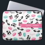 French Themed Personalized Electronics Bag<br><div class="desc">An electronics bag featuring illustrations of black poodles,  retro cat eye sunglasses,  gift boxes,  French macarons,  and "bonjour!" Personalize with your name on front.</div>
