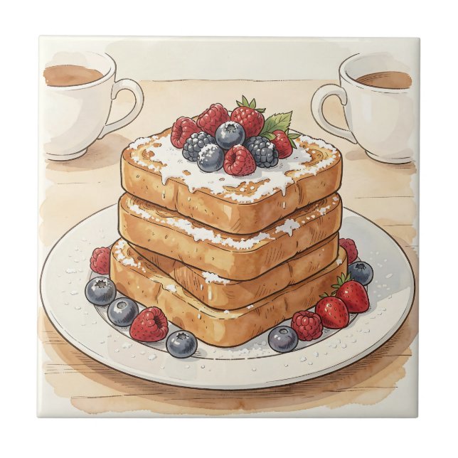 French Toast Berry Stack Breakfast Ceramic Tile (Front)