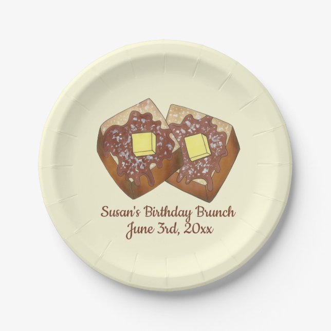 French Toast Butter and Syrup Diner Breakfast Food Paper Plates (Front)
