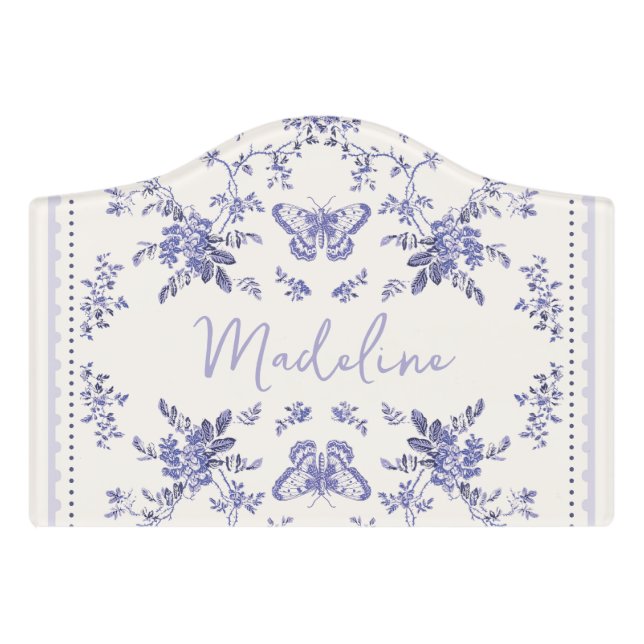 French Toile Baby Girl Nursery  Door Sign (Small Crest Front)