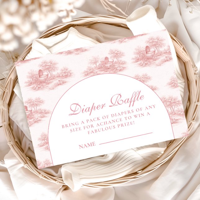 French Toile Baby Shower Pink Diapper Raffle Enclosure Card (Creator Uploaded)