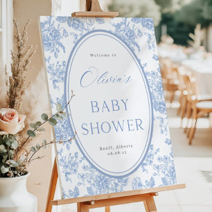 French Toile Baby Shower Welcome Sign: Blue Floral Foam Board